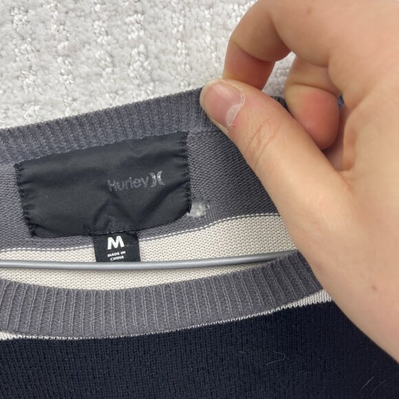 Y2K Hurley Mens Pullover Sweatshirt Long Sleeve Striped Men Sz M Surf Read - Picture 8 of 16